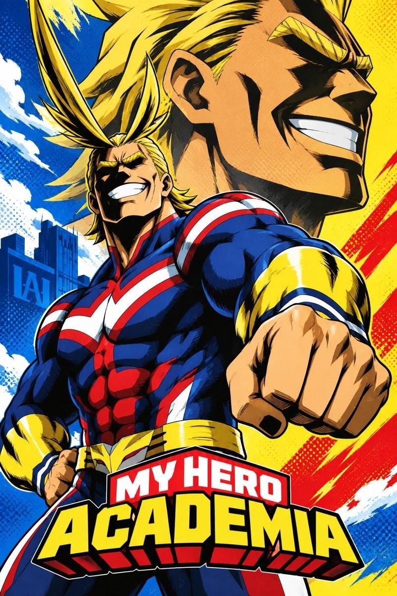 My Hero Academia All Might Punch Artwork - Small Wood Print