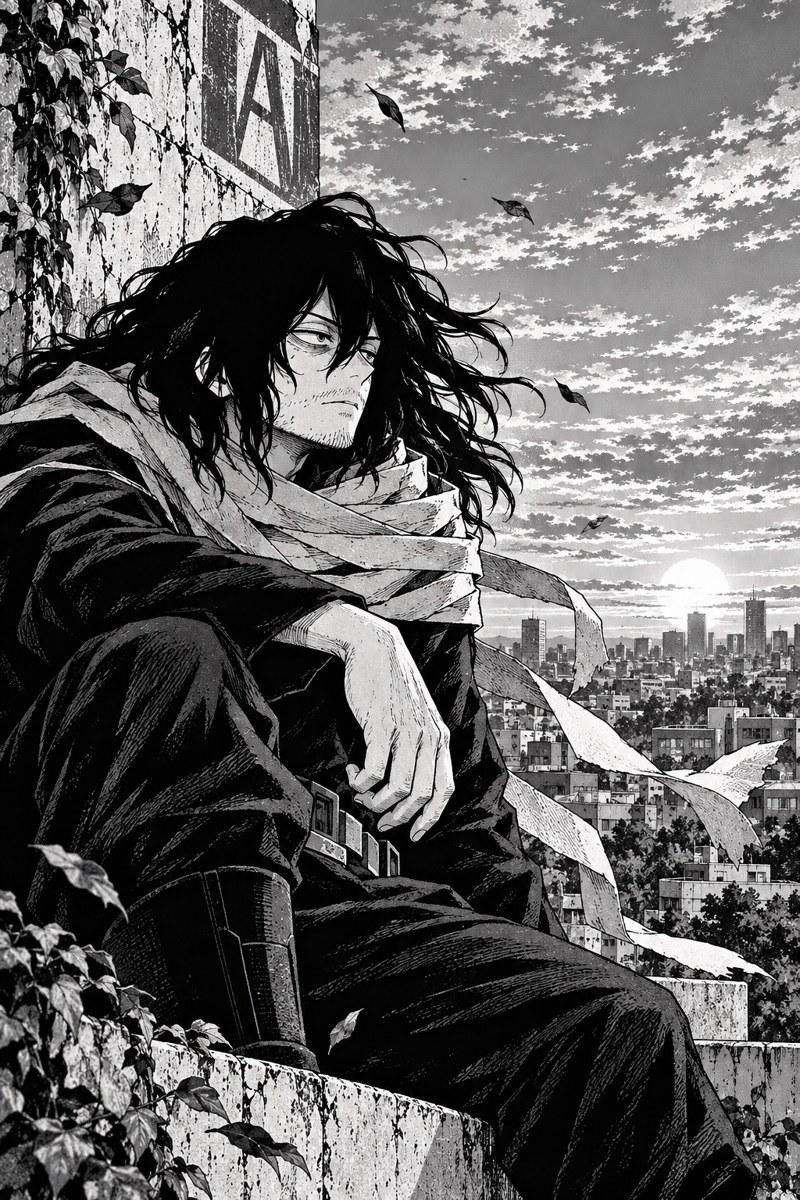 Shota Aizawa Rooftop View Manga Art - Small Wood Print