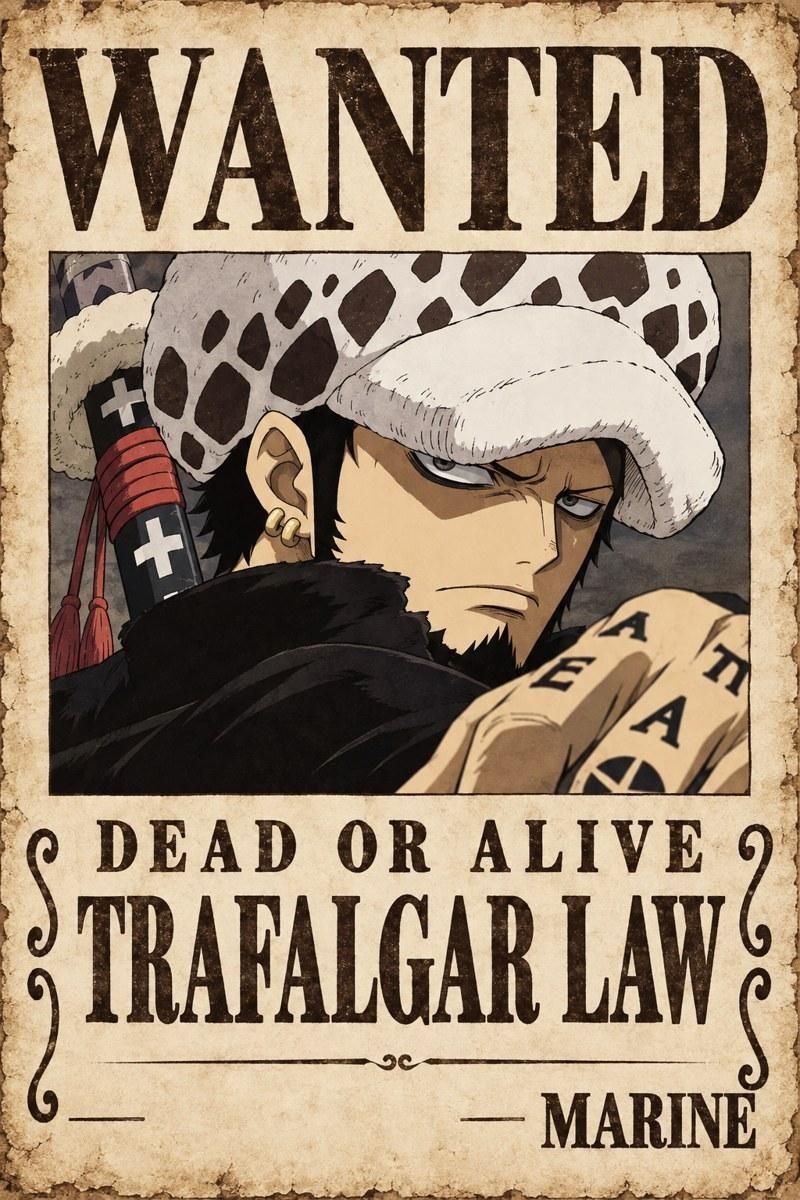 Trafalgar Law Wanted Poster - Small Wood Print