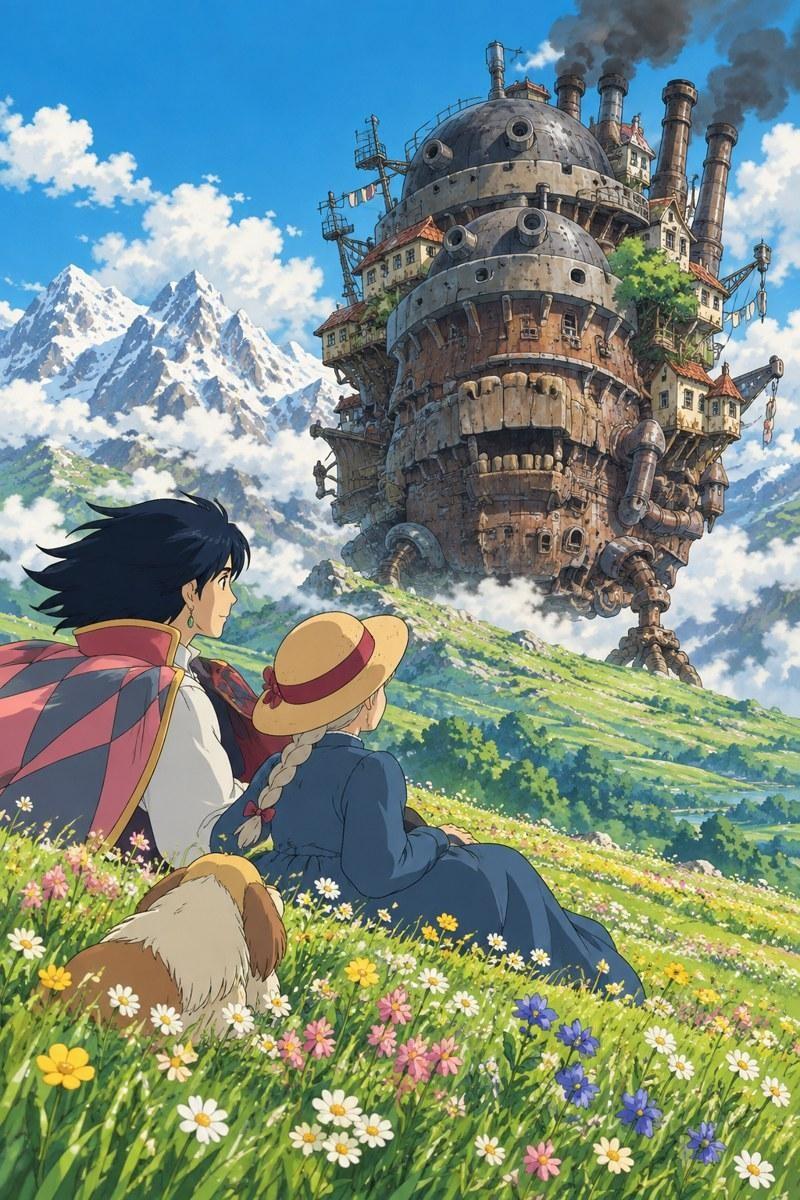Howl's Moving Castle Landscape Art Print - Small Wood Print