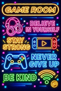 Game Room Neon Signs and Gaming Icons - Small Poster Print