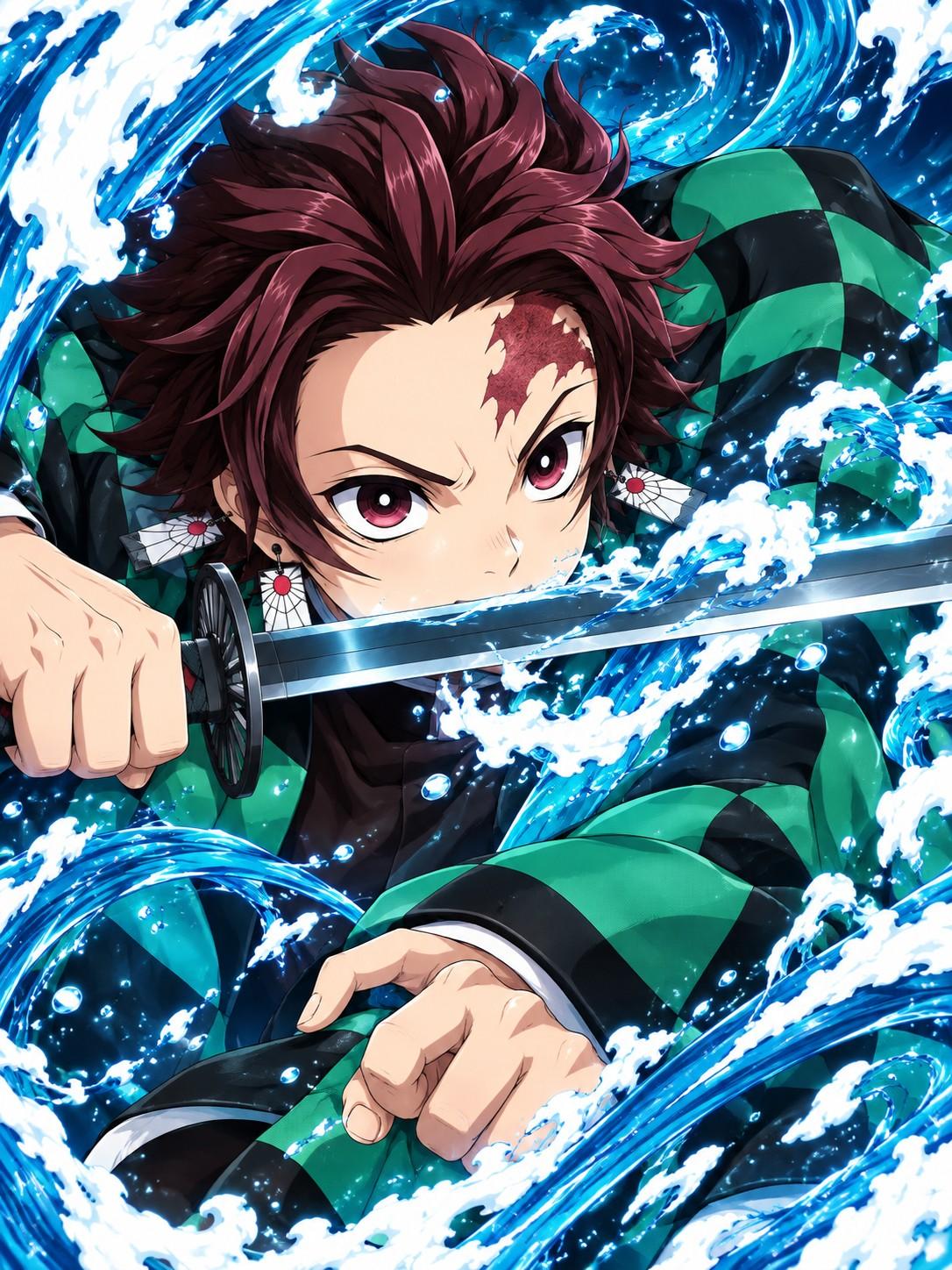 Demon Slayer Tanjiro Water Blade Closeup - Small Poster Print