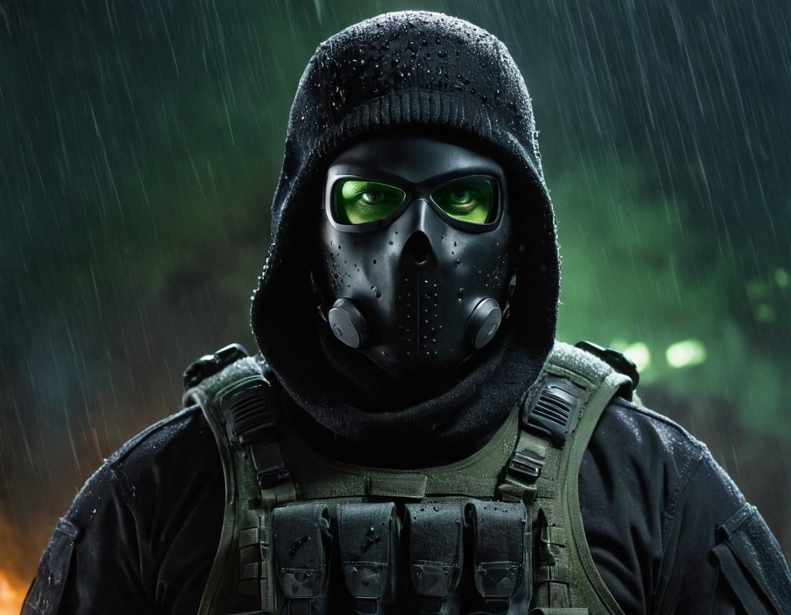 Tactical Masked Operative in Rain - Small Poster Print