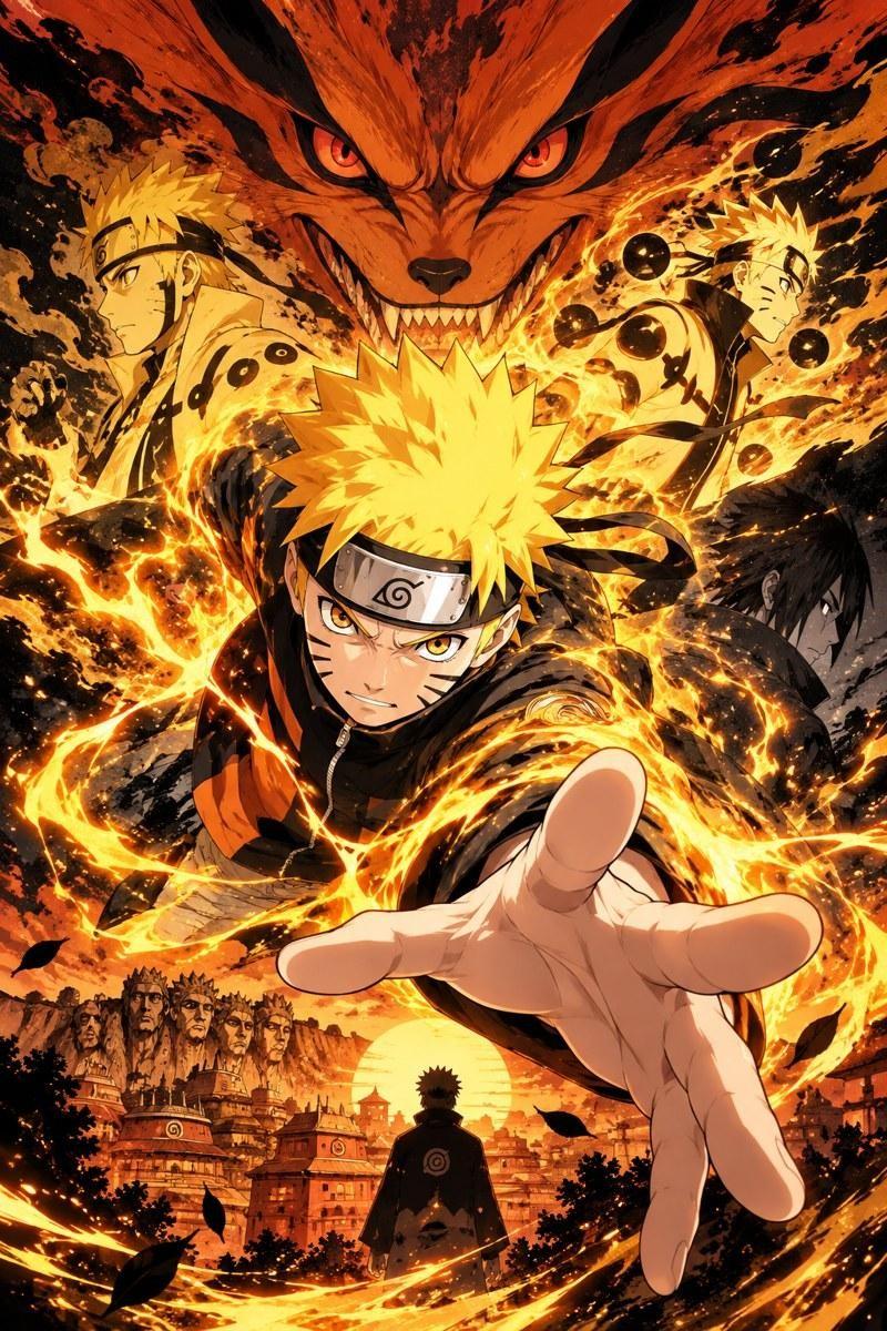 Naruto Chakra Flame Wall Art - Small Wood Print