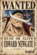 One Piece Edward Newgate Wanted Poster - Small Wood Print