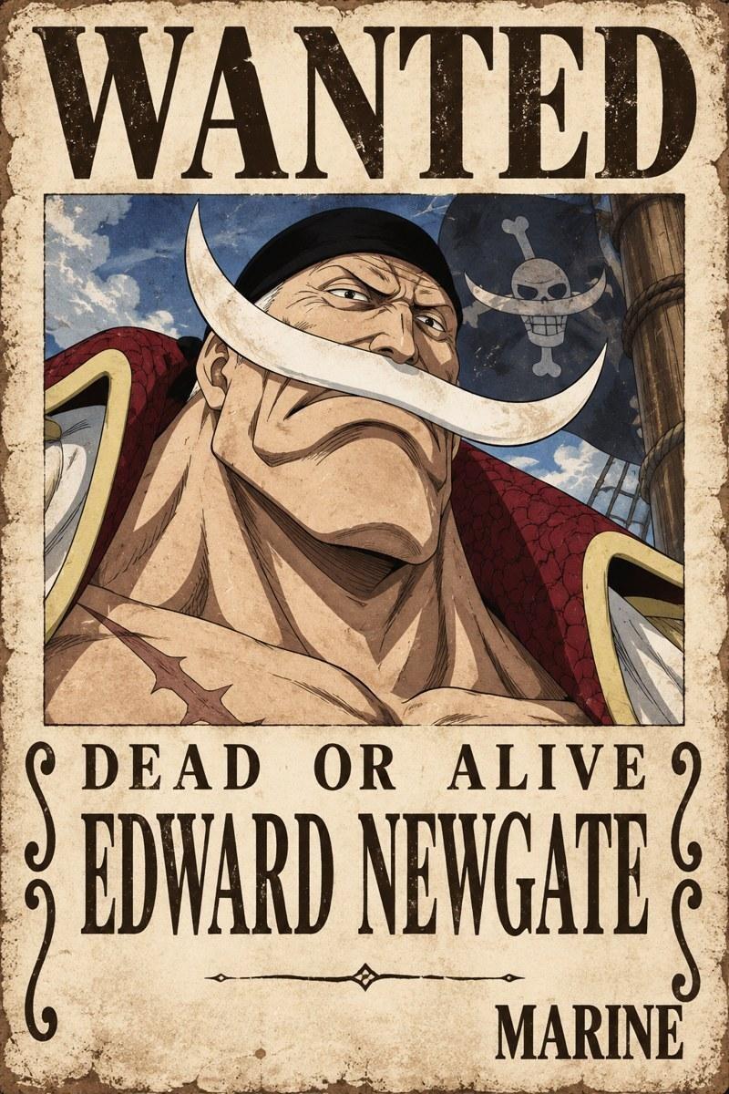 One Piece Edward Newgate Wanted Poster - Small Wood Print