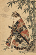 Samurai Cat by Bamboo Ukiyo-e Art - Small Wood Print