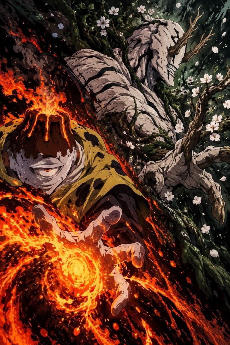 Jujutsu Kaisen Jogo and Hanami Cursed Spirits Anime Art - Small Wood Print