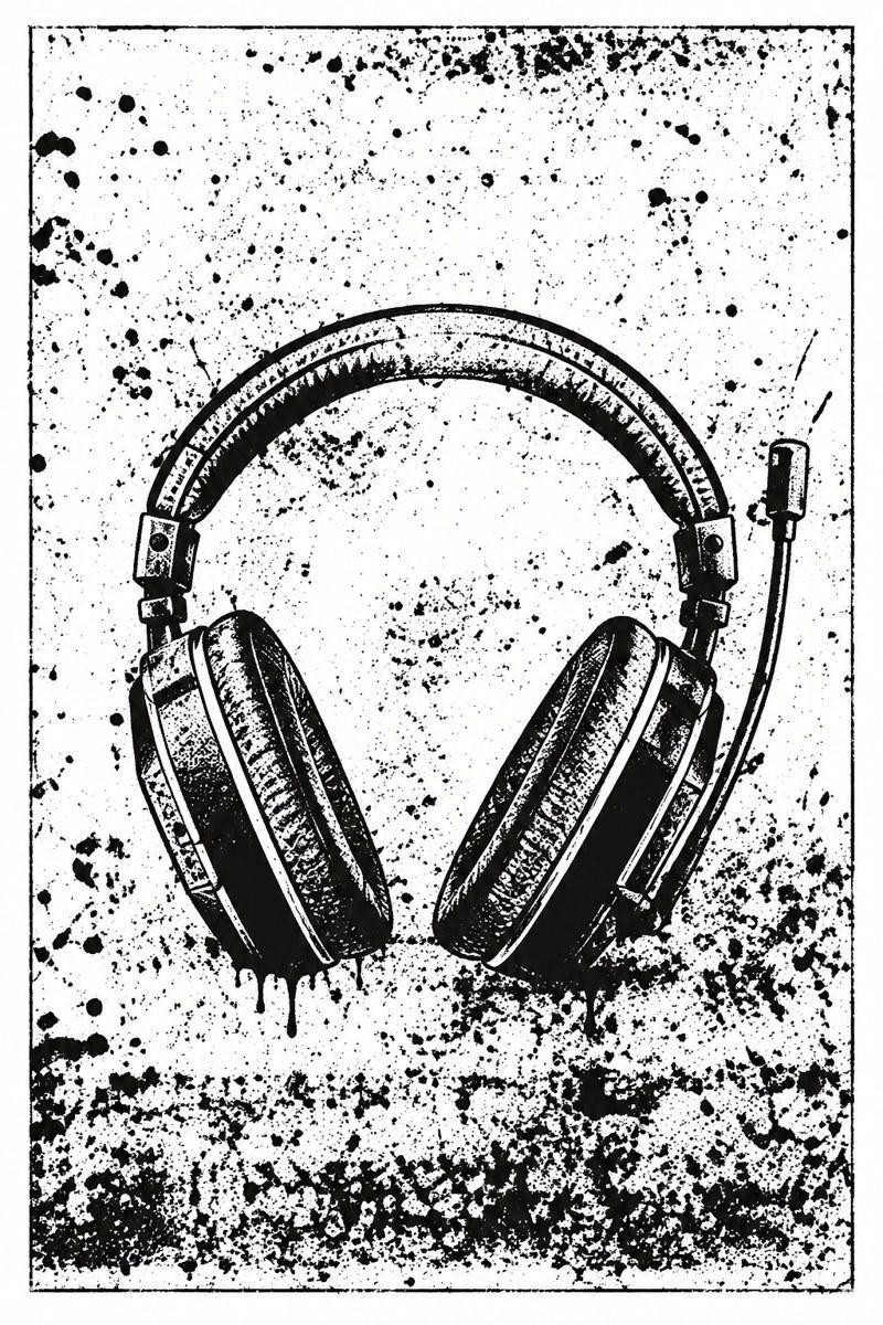Grunge Gaming Headset with Boom Mic - Small Wood Print