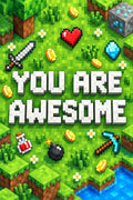 Minecraft You Are Awesome Pixel Art Design - Small Wood Print