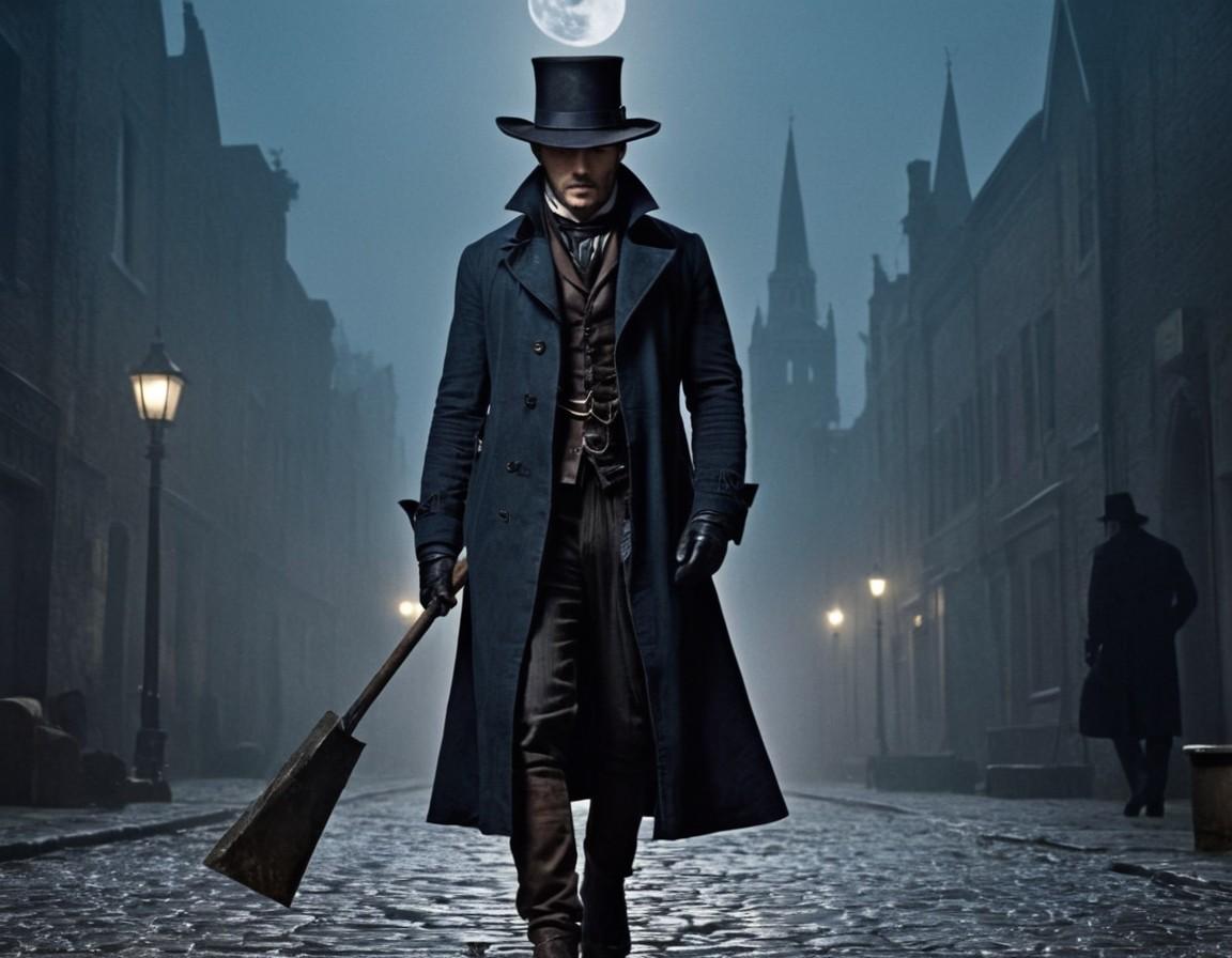 Victorian Gentleman with Shovel on Foggy Street - Small Poster Print