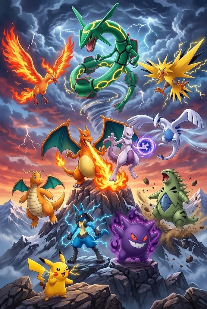 Pokemon Legendary and Iconic Creatures Epic Battle Art - Medium Wood Print