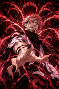 Jujutsu Kaisen Sukuna Red Energy Anime Artwork Poster - Small Wood Print