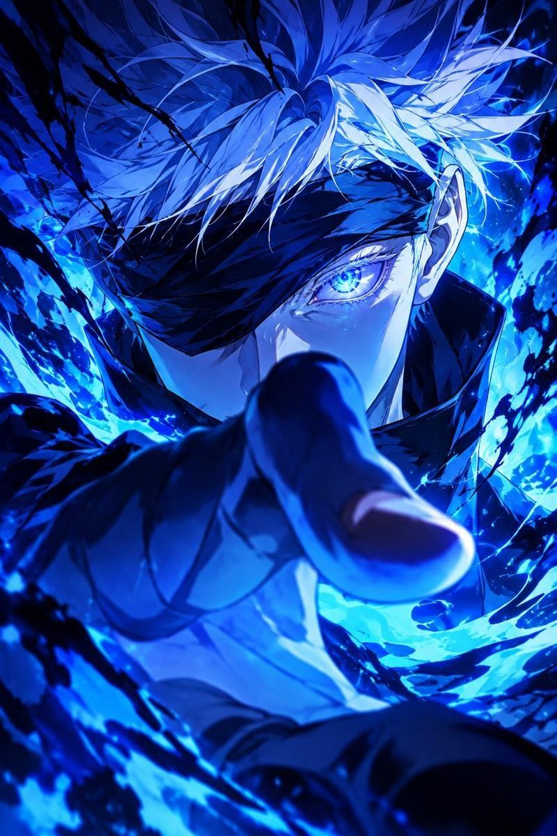 Satoru Gojo Blue Aura Anime Design - Small Wood Print