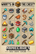 Minecraft Items and Tools Grid Art Print - Small Wood Print