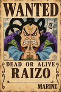 One Piece Raizo Wanted Poster Art - Small Wood Print