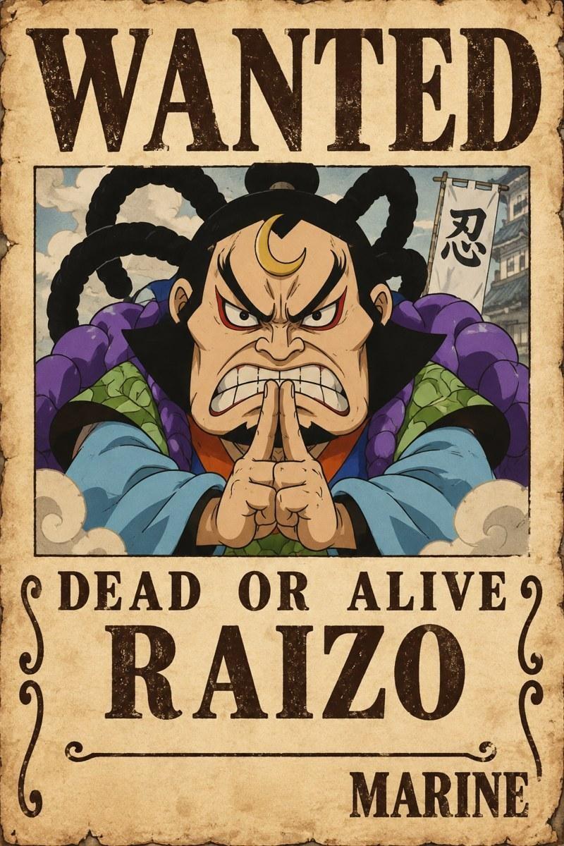 One Piece Raizo Wanted Poster Art - Small Wood Print