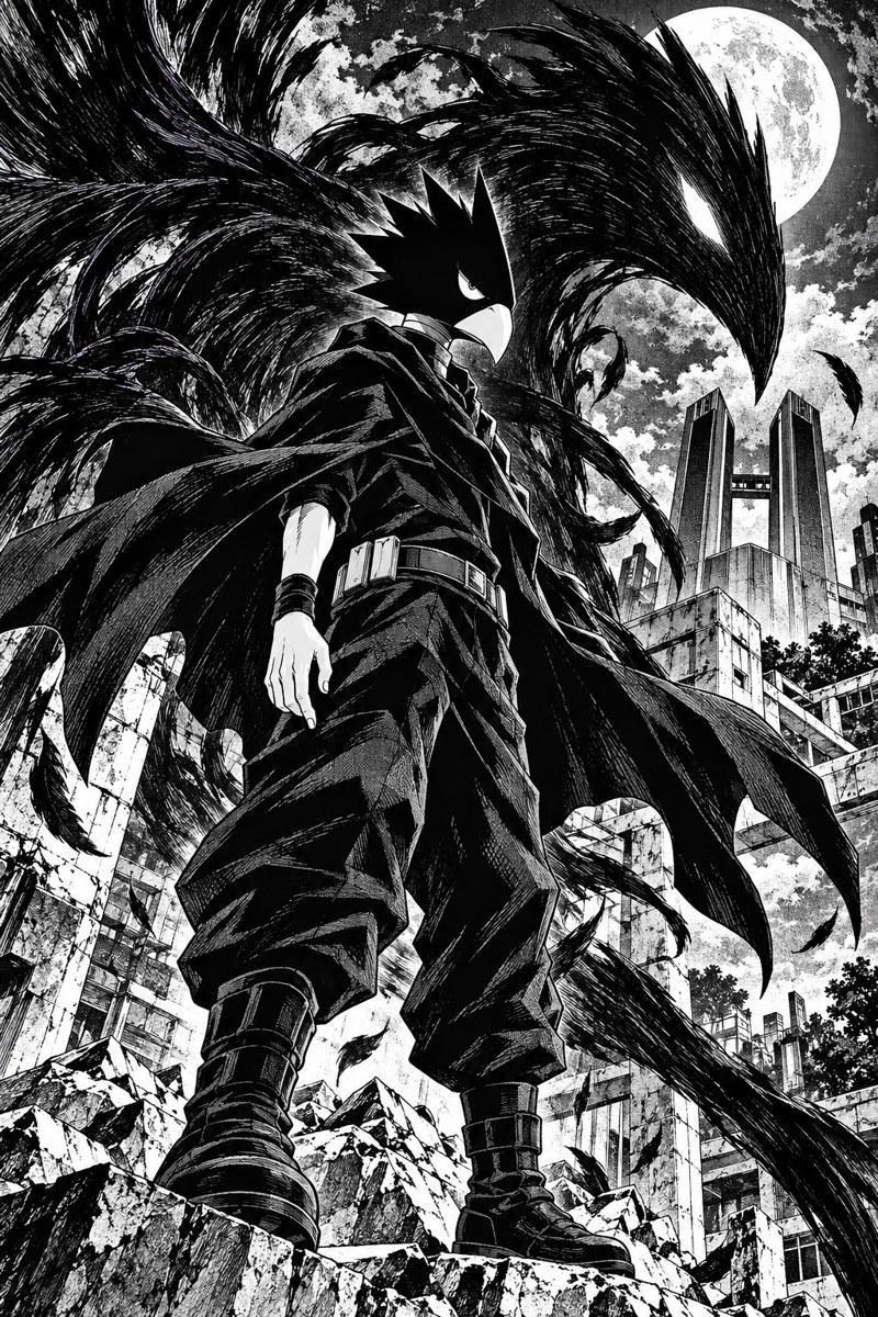 Fumikage Tokoyami and Dark Shadow Manga Illustration - Small Wood Print