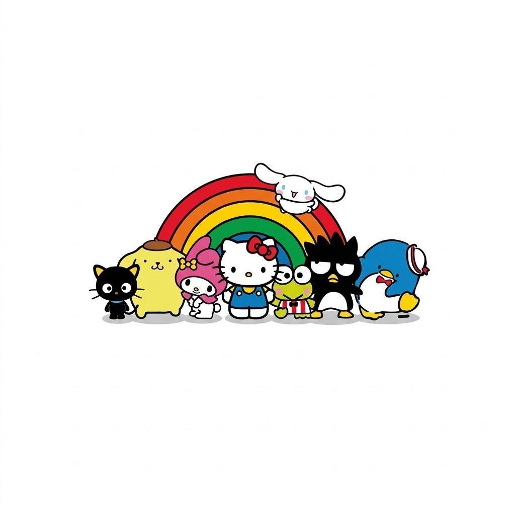 Sanrio Characters and Rainbow - Medium Wood Print