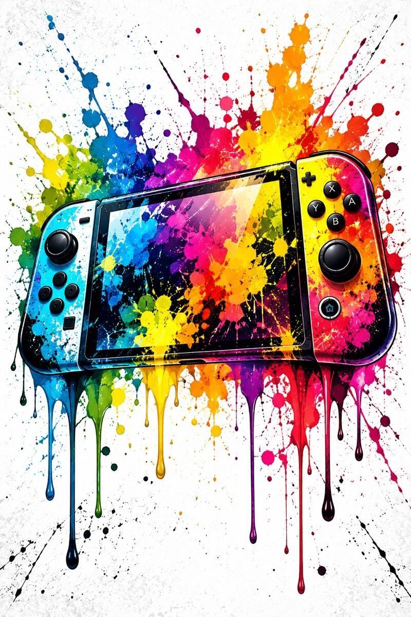 Colorful Paint Splatter Video Game Console - Small Wood Print