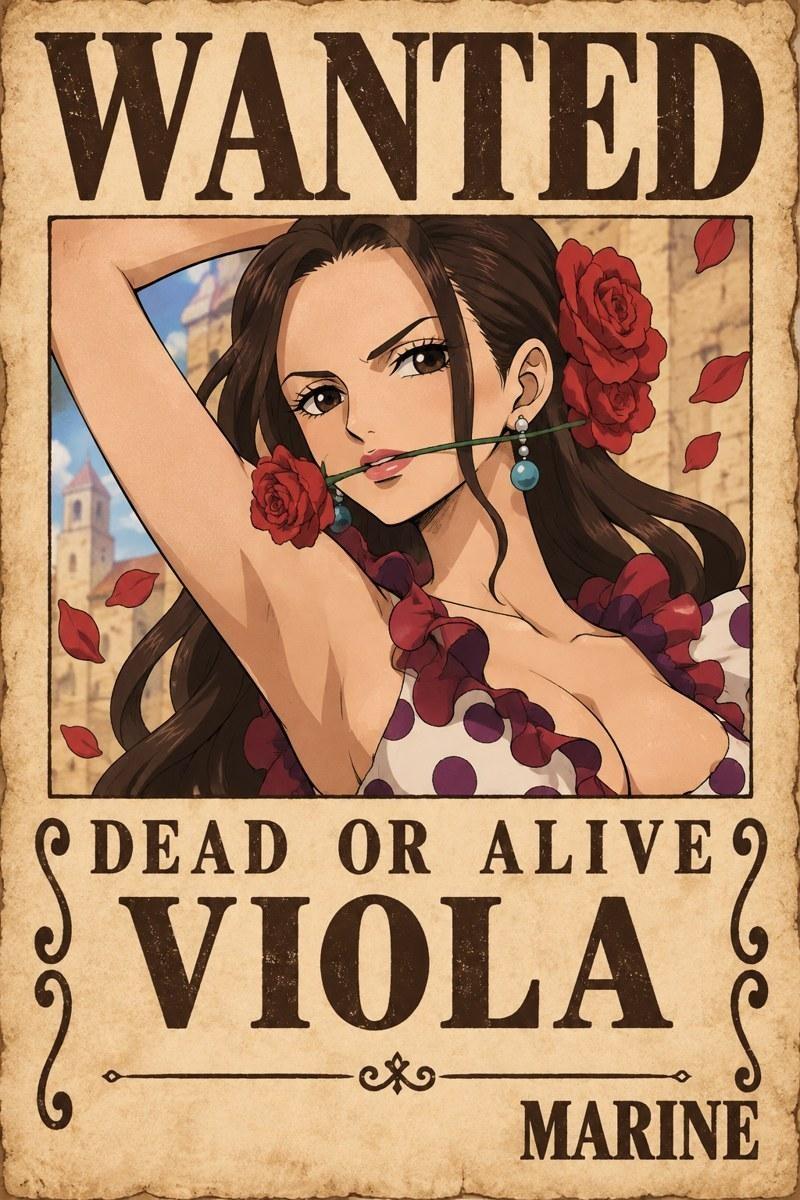 One Piece Viola Wanted Poster Artwork - Small Wood Print