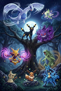 Pokémon Night Forest Gathering Art Print - Medium Wood Print
