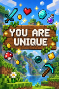 Minecraft Style You Are Unique Pixel Art Poster - Small Wood Print