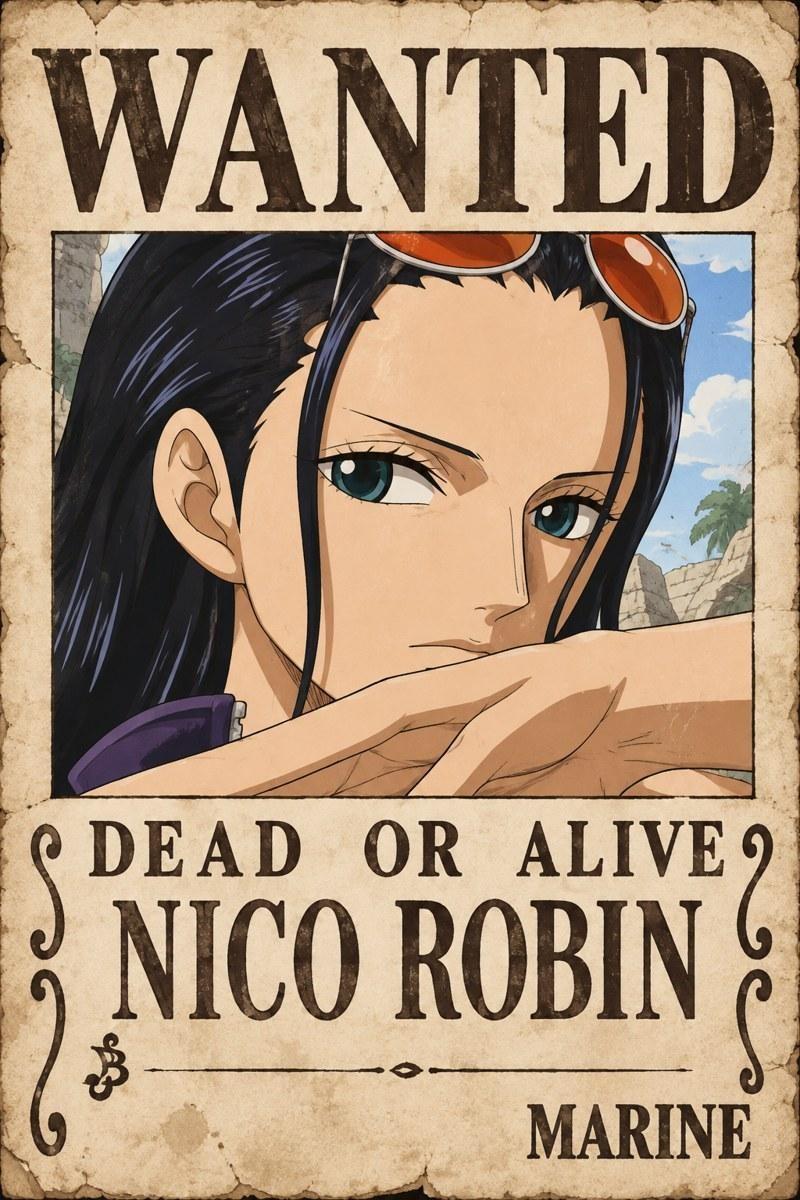 Nico Robin Wanted Poster - Small Wood Print