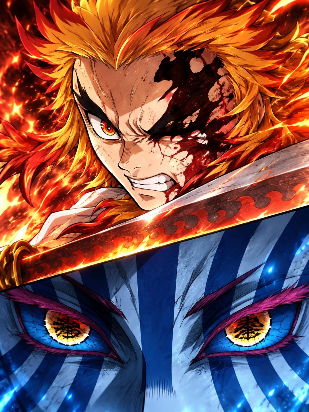 Demon Slayer Rengoku and Akaza - Small Poster Print