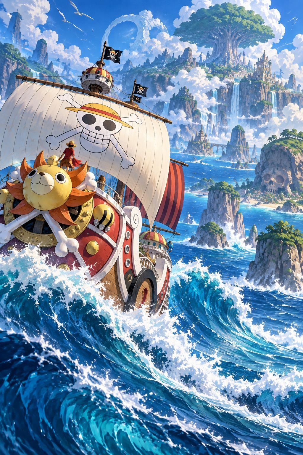 One Piece Thousand Sunny Sailing on Rough Seas Poster - Small Poster Print