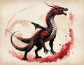 Black and Red Dragon Watercolor Artwork - Small Poster Print