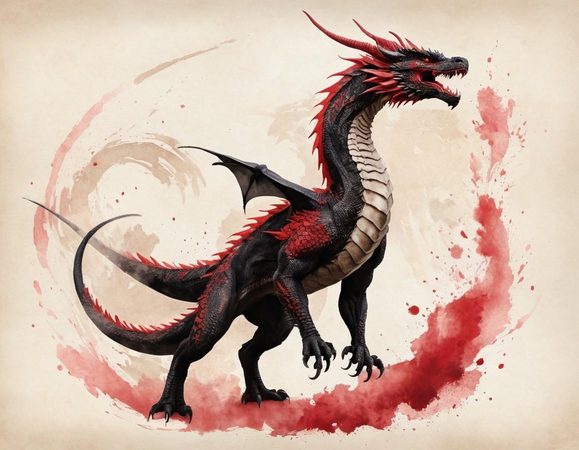 Black and Red Dragon Watercolor Artwork - Small Poster Print