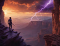 Armored Warrior Overlooking Canyon with Lightning - Small Poster Print