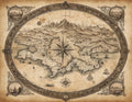 Vintage Fantasy Map with Compass Rose - Small Poster Print