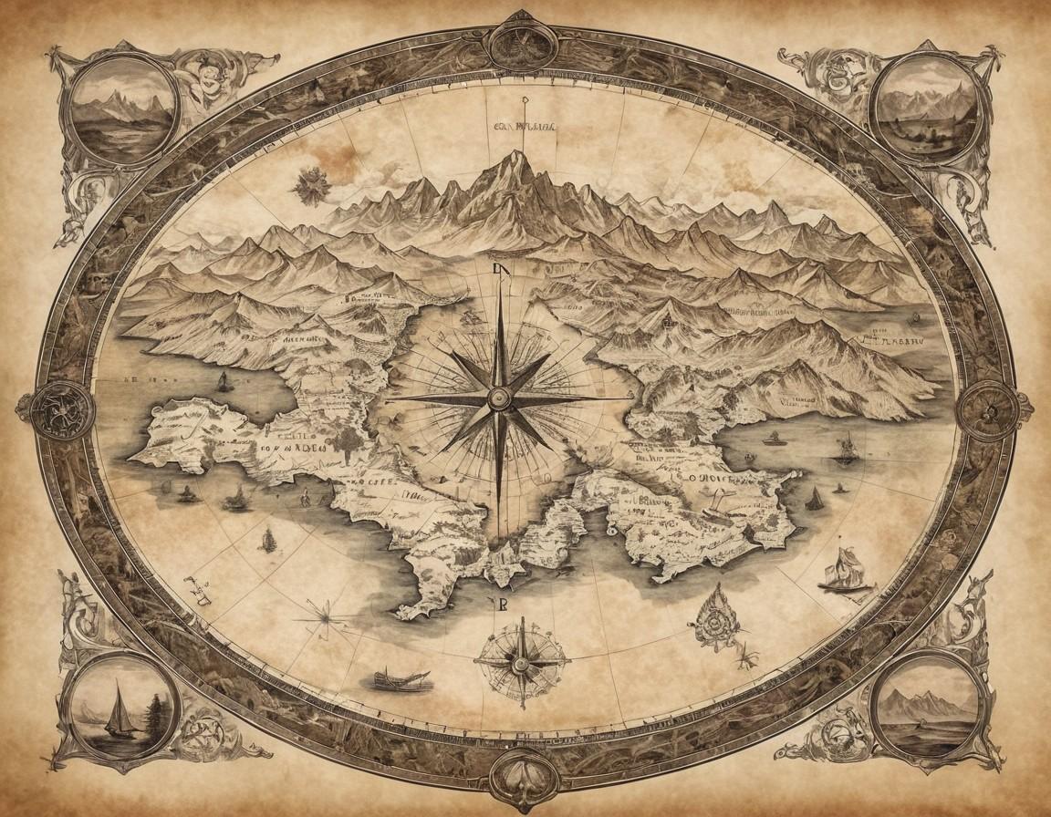 Vintage Fantasy Map with Compass Rose - Small Poster Print
