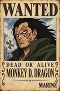 One Piece Monkey D. Dragon Wanted Poster Artwork - Small Wood Print