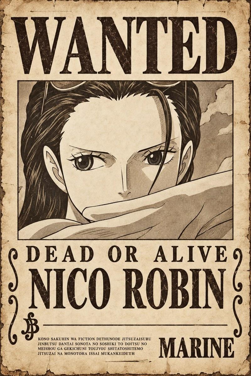 One Piece Nico Robin Wanted Poster - Small Wood Print