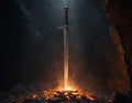 Medieval Greatsword in Embers - Small Poster Print