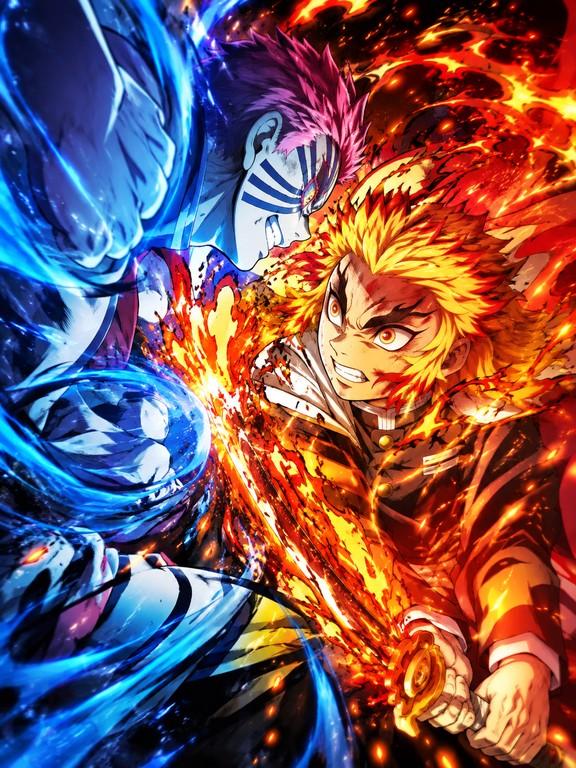 Kyojuro Rengoku vs Akaza Demon Slayer - Small Poster Print