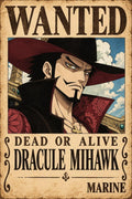 Dracule Mihawk Wanted Poster - Small Wood Print