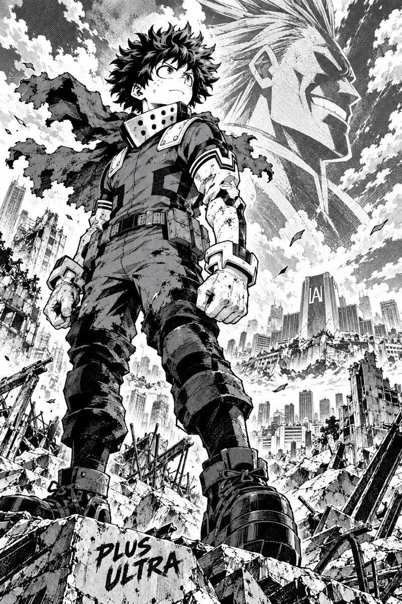 My Hero Academia Final War Deku and All Might Manga Art - Small Wood Print