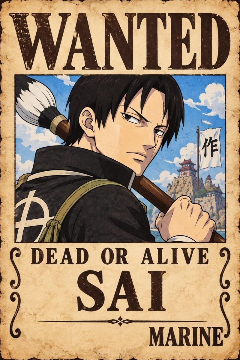 Anime Wanted Poster Art Print featuring Sai with Brush - Small Wood Print