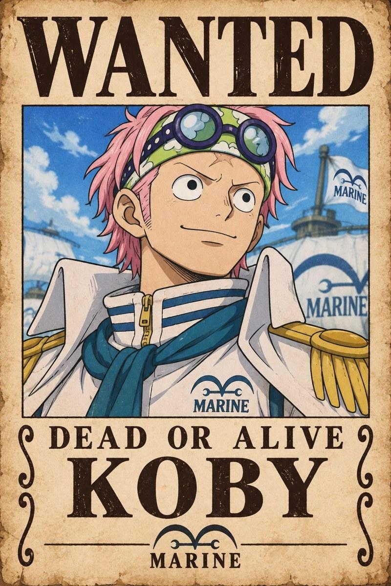 One Piece Koby Wanted Poster Artwork - Small Wood Print