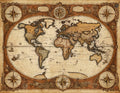 Vintage Style World Map with Compass Roses - Small Poster Print