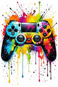 PlayStation 4 Controller Watercolor Paint Splatter Artwork - Small Wood Print