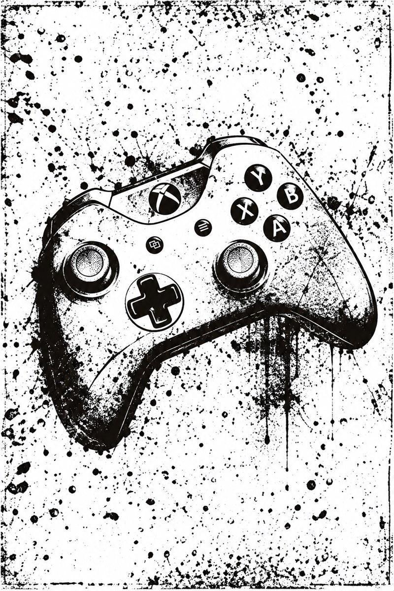 Xbox Controller Grunge Splatter Art - Small Wood Print