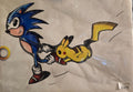 Sonic the Hedgehog and Pikachu crossover - Large Poster Print