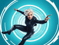 Action Woman with White Hair and Cybernetic Rings Design - Small Poster Print