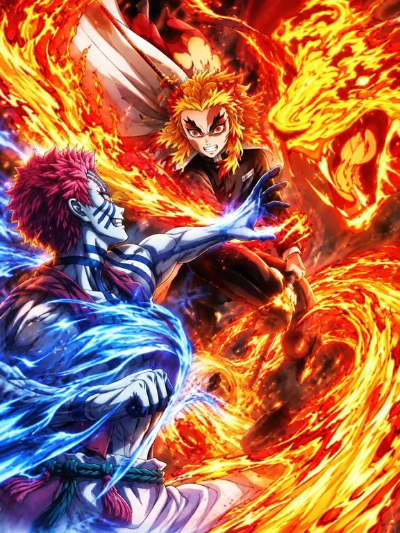 Kyojuro Rengoku and Akaza from Demon Slayer - Large Poster Print