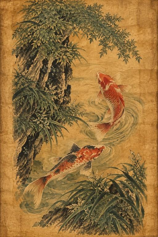 Koi fish painting - Small Wood Print